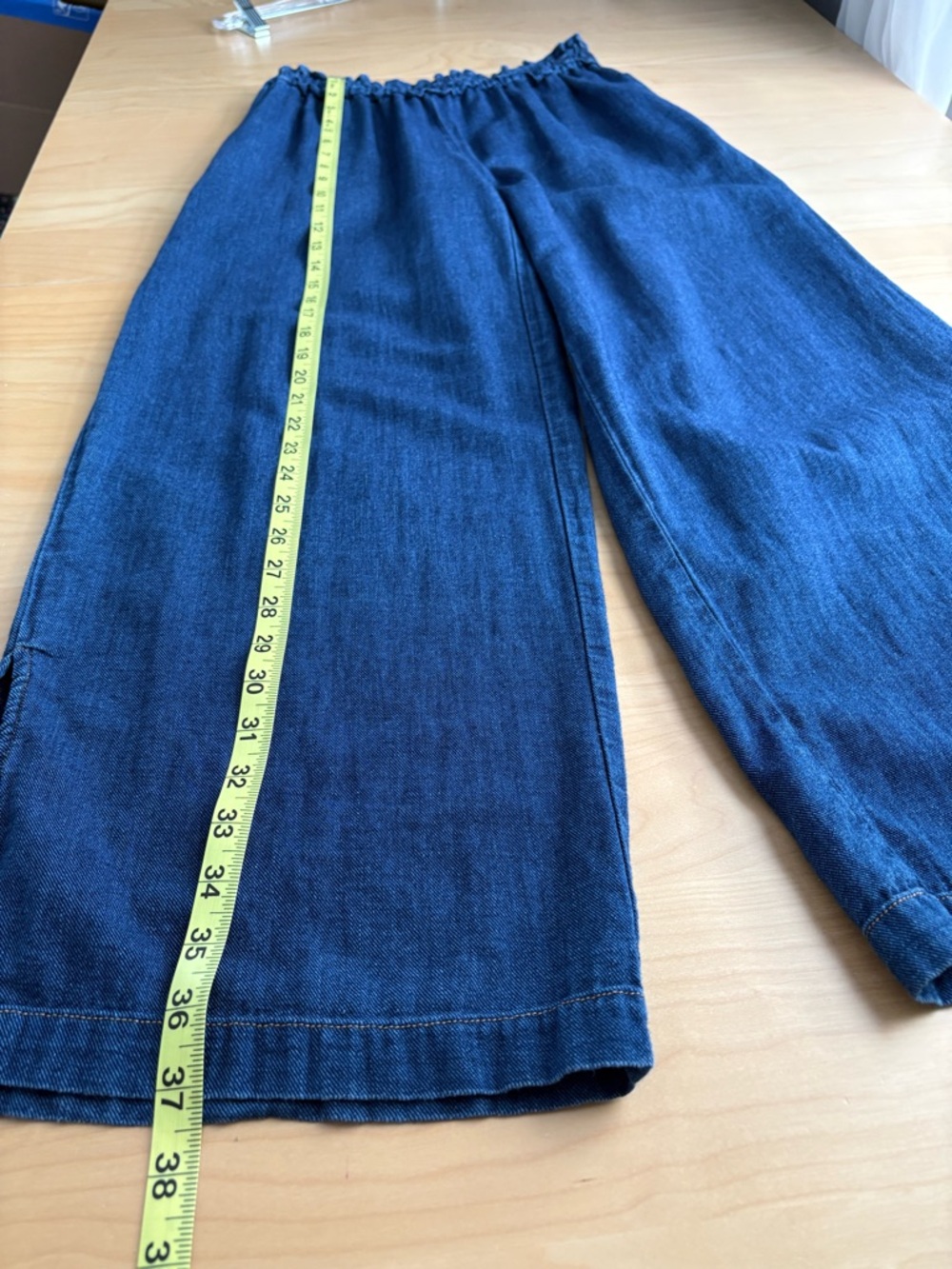 Anthropologie Wide Leg Jeans Size XS Slit at Ankles Ruffle Waist Comfy Cute - Picture 10 of 12